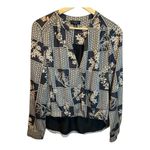Current Air Anthropologie Black/Taupe Silk Surplus Blouse Medium Mandarin Collar Photo 2
