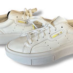 Adidas  Sleek White Court Sneakers All Leather Women’s 7- fit more like 8 Photo 0