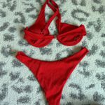 Red One Shoulder Cutout Bikini Size M Photo 3