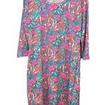 Lulu B Colorful Neon Tropical Flamingo 3/4 Sleeve Shift Dress LARGE Beach Cruise Photo 0