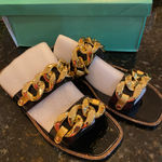 Brand New Lauren Lorraine Women's Size 9 Chan Black Gold Chain Slip on Sandals Photo 0