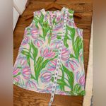 Lilly Pulitzer  Houston Top Ring the Bellboy Silk Sleeveless Tulips Pink Green XS Photo 7