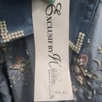 Vintage Embellished Denim Shirt Floral Beaded Western Style Small Blue Photo 3