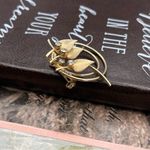 Vintage Gold Tone CZ Floral Leaf Brooch 1970s Photo 5