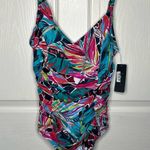 Aqua Green  Sz L Floral Swimsuit One Piece Hawaiian Tropical Print Photo 11