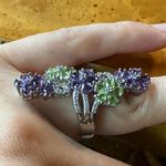 Natural Amethyst Peridot Sterling Silver Cocktail Ring Purple Photo 1
