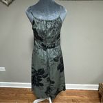 barney's new york  Taste Luxury Humor Green Grey Bold Floral Print Dress Silk 4 Photo 4