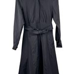 Max Mara Black Silk Fit Flare Midi Shirt Dress Belted Long Sleeve Dress Size 10 Photo 1