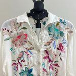 Johnny Was NWOT  100% Ramie Embroidered Floral Button-Down Tunic Shirt Blouse S Photo 2