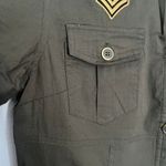 Voice Stretch Military Womens Top Sz Large Olive Patches Babydoll Y2K Gorp Green Photo 3