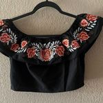 SheIn Black Floral Embroidered Ribbed Crop Top - US Size M (8-10) Photo 0