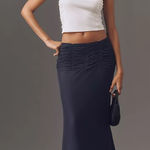Anthropologie Maeve Dark Navy Blue Ruched Yoke Column Maxi Skirt Photo 0