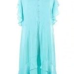 The Limited  | Aqua Blue High Low Ruffle Hem Short Sleeve Midi Dress Size 0X Photo 0
