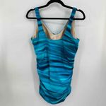 Lands' End One Piece Swimsuit Womens 18 Blue Tie Dye Nylon Skort Padded Cups Photo 2