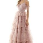 Say Yes To The Prom Juniors' Pleated Mesh Tiered Gown Dress Size 1 French Mauve Photo 0