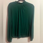 J.Crew  Top Womens XL Large Forest  green Long Sleeve Mock Neck Sheer Sleeves Photo 2