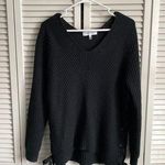 John + Jenn Cherie V-Neck Sweater Lace Up Sides Medium Black Knit Sweater Photo 0