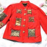 Alex kim red animal print Vintage Wooden Button Cheetah Textured Size Medium Photo 0