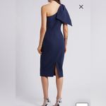 Dress the Population New!  Tiffany One-Shoulder Midi‎ Dress in Midnight Blue Sz M Photo 4