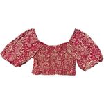 Japna NEW  Floral Puff Sleeve Sweetheart Crop Blouse Milk Maid Fairy Feminine L Photo 4