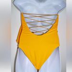 Ochie Olivia One Piece Swimsuit Size: Large New Yellow Off The Shoulder Tie Up Photo 3