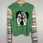 Escada Sport Green Lush Pug Striped Arm Cotton Sweater size medium Photo 0