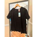 Philosophy  Black Lace Short Sleeve Shirt Medium NWT Photo 1