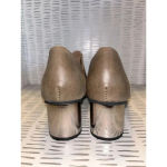 All Black Shoes Women's 8.5 EU 39 Beige‎ Leather Slip On Silver Metallic Heel Brown Photo 4