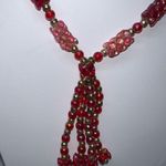 Vintage Pink and Red Bead Fringe Necklace Red Photo 1