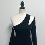 Nanushka Black Shani Knit Asymmetrical Cut Out Long Sleeve One Shoulder Mini New Photo 3