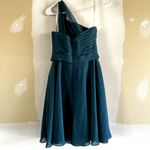 Azazie  One Shoulder Chiffon Dress Knee Length Pleated Lined Jade Blue Green A0 Photo 5