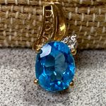 10K Gold Oval Blue Topaz Accent Pendant Necklace Charm Minimalist Feminine Photo 0