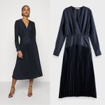Scotch & Soda • Pleated V-Neck Midi Dress navy blue surplice wrap long sleeve Photo 1