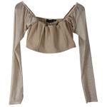 Pretty Little Thing Crop Top Womens 12 Beige Long Mesh Sleeve Boho Coquette Ballet Photo 0