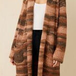 Skull Cashmere Open Striped Chunky Duster Cardigan Sweater Brown Pink Medium Photo 0