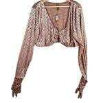 SKIMS  Womens Holiday Velvet Tan Glove Crop Top Sienna Sleeved Winter Top Size 4X Photo 0