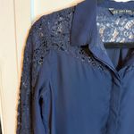 ZARA Navy Blue Floral Lace Button Down Blouse Photo 4