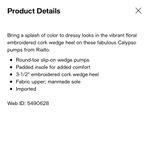 Rialto  Calypso Embroidered Denim Cork Wedge Heel Pump 9 Photo 1