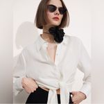 & Other Stories & OTHER STORIES White Linen Blend Tie-Front Shirt Blouse Photo 2