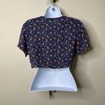 American Eagle  Blue Floral Short Sleeve Crop Top Women's Medium Photo 2