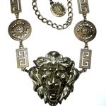 HUGE Lion Medusa Head Gold Tone Vintage Chain Belt Necklace Solid Metal Glam Photo 3