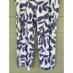 Chico's White Blue Linen Blend Leaf Print Pull On Wide Leg Pants Womens 3R 16R Photo 3
