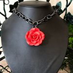 Red Rose Gun Metal Gothic Necklace New Photo 4