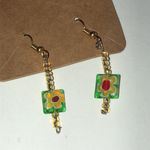 Colorful Floral Millefiori Boho Earrings Red Photo 3