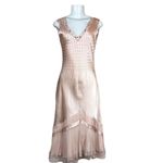 Komarov Dress Beaded Charmeuse Chiffon Tiered Lace Trim V Neck Size P/L Cocktail Photo 2