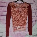 Lulumari  ROSE FLORAL KNIT MIXED MEDIA OPEN LACE BACK CARDIGAN MEDIUM Photo 1