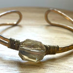 None Gold Tone Hammered Metal Adjustable Bangle Wire Bracelet Crystal Boho Chic Photo 0