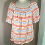 Talbots Plus Square Neck Linen Top Palm Stripe size 1X Photo 1