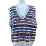 Vintage Style Knit Acrylic Striped Tan Ribbed V Neck Sweater Vest Size M Photo 0