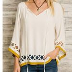 C. Luce Ivory & Ecru Lattice Trim Peasant Blouse, S Photo 0